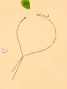 STONEFANS 1 件简约流苏吊坠项链，时尚百搭锆石颈链，适合女士 - 金色 - 查看 3