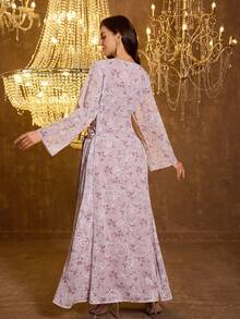 UNITHORSE 女士【随机印花】甜心领长袖修身亮片拼接针织连衣裙 - 粉色 - 查看 2