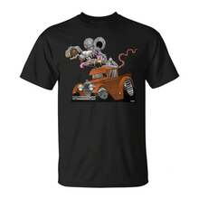 DigiRods Rat Rod Racer 1930s Rust Hot Rod Truck Cartoon Top-Shirt Unisex Cotton Black Printed Short Sleeve-Shirt, Vintage Street Style Casual Versatile Top Tee. - 黑色 - 查看 8