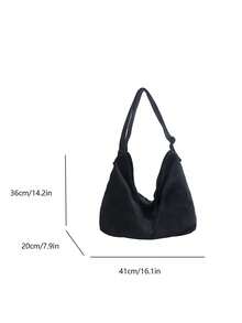 [] Large Capacity Retro Canvas Tote Bag, Foldable, With Safety Zipper, Lightweight, 3-Way Shoulder/Crossbody Bag, Essential For Students, Commuting, Classes, Travel, Japanese Urban Boy Daily Bag - Black - View 7