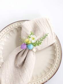 4/6Pcs Easter Napkin Rings With Fake Eggs And Artificial Flower, Pastoral Style Festival Home Decoration, Table Decoration For Dinner , Party - Multicolor - View 7