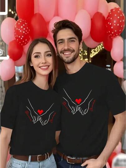 Dos manos que se sujetan con un diseño de corazón que simboliza el amor eterno y la conexión, camiseta unisex para el Día de San Valentín, 1 pieza LLGS
