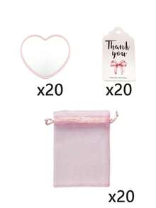 3pcs/15pcs/30pcs/45pcs/60pcs Pink Heart Shaped Makeup Mirror Gift Set, Includes 1/5/10/15/20 Makeup Mirrors, 1/5/10/15/20 Thank You Cards, And 1/5/10/15/20 Organza Bags. Suitable As Wedding Gifts, Birthday Party Gifts, Bridal Shower Gifts, Valentine's Day Gifts, And Party Favors. - Multicolor - View 13
