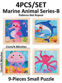 1/4/8 piezas Rompecabezas de animales de dibujos animados de 9 piezas para niños, juguetes de educación temprana, adecuados para niños y niñas, juguetes de regalo para Pascua, cumpleaños, Navidad - Multicolor - Ver 15