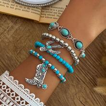 VKME 4/5 Pcs Material Turquoise Bowknot Cactus Boots, Hat, Leaf Elephant Head Pendant Bracelet - Turquoise - View 13