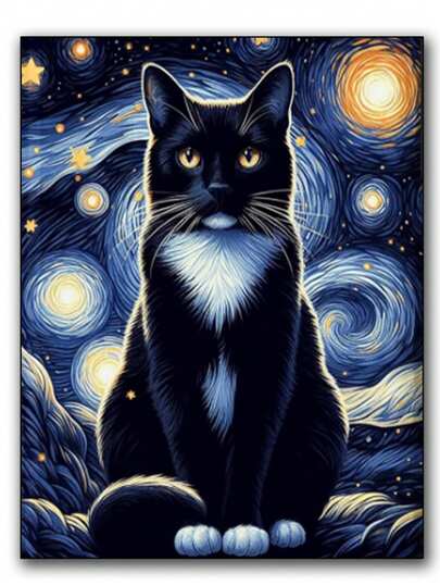 Starry Sky Cat 5D Diamond Painting Kits For Adults, Diamond Art Diamond Painting Full Drill Crystal Rhinestone Embroidery Craft Kits For Home Wall Decor Gifts