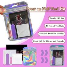 Press On Nail Tool Kit For Nail Business, Nail Prep Application Disposable Kit With Nail File, Nail Glue, Prep Pads, Instruction Card, Adhesive Nail Tabs, Wood Stick, Holographic Bag (20pcs Purple) - 20 chiếc màu tím - Xem 2
