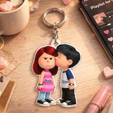 Llavero de pareja de dibujos animados lindos - Personalizado con sus nombres - Llavero acrílico duradero para parejas, regalo ideal para aniversario y Día de San Valentín para él y ella - Llavero de pareja C-Cute - Ver 6