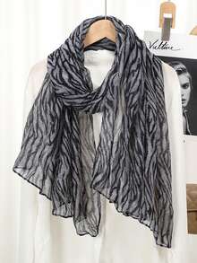 1条新款夏季巴厘岛薄纱斑马纹围巾，女士穆斯林头巾，轻薄优雅长款头巾，日常旅行拍照，防晒披肩，家庭度假礼物 - 彩色 - 查看 5