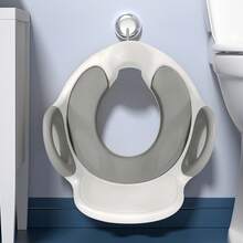 Toilettensitz WC-Sitz Töpfchen mit Anti-Rutsch PU Gepolstert Kissen inkl. Griff und Spritzschutz - gräulich-weiß - Übersicht 5