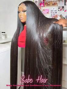 8-34 Inch Lace Front Wigs Human Frontal Hair 200 Density Straight Lace Front Wigs Blended Hair Pre Plucked 13x4 HD Lace Frontal Bleached Knots 5*5 Pre Everything Ready To Wear Closure #1B Black Glueless Wig For Women - Natural & Black - View 2