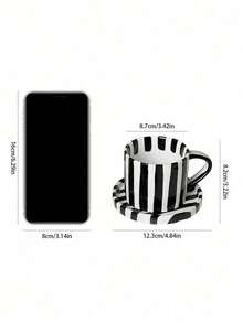 1 Set Retro Striped Ceramic Tea Cup & Saucer, Coffee Cup & Plate (With Love Spoon), Breakfast, Beverage, Tea Party, Afternoon Tea, Home, Garden, Restaurant, Suitable For Summer And Winter, Gift - Multicolor - View 8