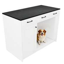 Kitchen Island, 3-Drawer Unit, 1 Spice Rack, Adjustable Shelf, Double Shelf (Without Dog Bowl), Large Pet Storage Space (Without Dog Bed), 120 X 60 X 90 Cm, White - White - View 9