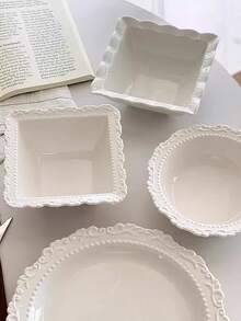 1Pc 6-Inch Totem Relief Plate Square Bowl Tableware Set, Retro Style Dining Plate, Western Style Home Flat Plate, High-End Feeling, Light Luxury Plate,It Is Suitable For Salad, Soup, Lamian Noodles, Noodles, And Various Snacks, Foods Or Main Dishes - Multicolor - View 4