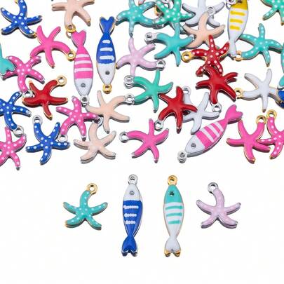 20个不锈钢海星吊坠，珐琅鱼形吊坠，DIY海洋主题项链、耳环饰品制作配件