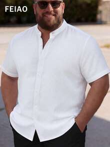Áo Polo nam cỡ lớn FEIAO kiểu dáng retro vintage cài cúc hình đồng xu, chất liệu vải waffle trơn, tối giản, thời trang, đa năng, phù hợp cho kỳ nghỉ và đi làm, thoải mái và thư giãn, thanh lịch một cách tự nhiên. - trắng - Xem 1