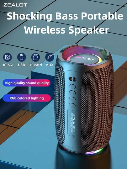  ZEALOT S61 20W Wireless Speaker, Portable Bluetooth Speaker With RGB Lights, Up To 8 Hours Playtime, Compatible With Smartphone/Tablet/TV, Supports SD Card/USB/AUX Input, Daisy Chain Function, Suitable For Car, Outdoor, Camping, Beach, Party