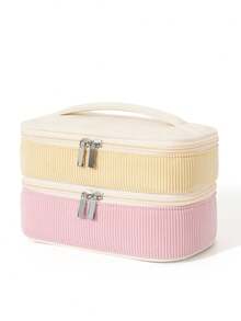 Bolsa de Maquiagem de Veludo Cotelê com Abertura Larga e Muitos Bolsos, Bolsa de Cosméticos Macia e Felpuda, Organizador de Maquiagem Multifuncional para Mulheres com Compartimentos de Tela, Organizador Portátil de Viagem e Negócios para Cuidados com a Pele que Comporta Batons, Cosméticos, Pincéis de Maquiagem, Bolsa de Maquiagem com Zíper de Cor Sólida e Tecido Durável, Bolsa de Vaidade para Armazenamento no Banheiro e Bancada, Bolsa de Maquiagem de Uso Diário para Casa, Escola, Escritório, Viagem, Férias, Volta às Aulas - Básico - Visão 14