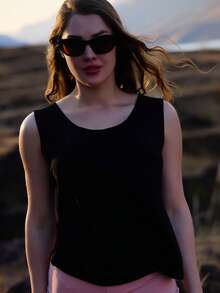 Áo tank top cổ tròn màu trơn cỡ lớn, áo tank top cơ bản không tay kiểu dáng thường ngày, áo tank top cổ tròn không tay màu trơn, áo tank top đa năng mặc hàng ngày, áo tank top cổ tròn màu trơn, áo tank top không tay kiểu dáng thường ngày cho mùa hè màu đen - màu đen - Xem 1