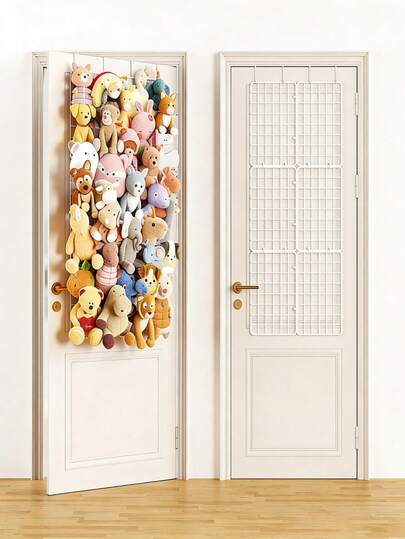 3件套心形毛绒动物壁挂式收纳架 - 白色金属填充动物收纳架，心形设计 - 儿童房壁挂式装饰和收纳方案（节省空间的玩具收纳架）