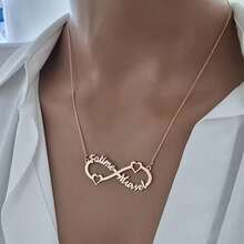 1 Gold And Silver Personalized Customized Double Heart Double Name Infinite Necklace, Stainless Steel Customized Infinite Name Necklace Pendant Personalized Necklace Jewelry Birthday Gift, Unique And Meaningful Gift, High-End Gift For Valentine's Day, Birthday, Anniversary, Graduation Ceremony, Christmas, Family, Friends And Classmates - Multicolor - View 9