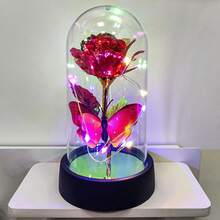 Eternal Glass Rose With LED Lights In Dome - Romantic Gift For Her, Valentine's Day, Mother's Day, Christmas, Birthday - 蝴蝶大紅彩燈 - 查看 8