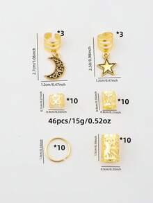 46件装女士编织发圈，月亮星星编织发夹，时尚独特的发饰 - 金色 - 查看 2