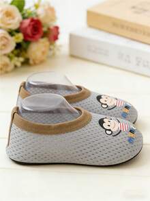 1双儿童室内防滑袜鞋，可爱动物图案幼儿学步鞋，软底婴儿鞋 - 灰色 - 查看 4