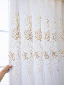 1件装【打孔】白金刺绣奢华薄纱窗帘，3D刺绣半透明窗帘，欧式宫廷风格柔软装饰，适用于客厅、卧室、办公室、厨房、书房 - 白色 - 查看 11