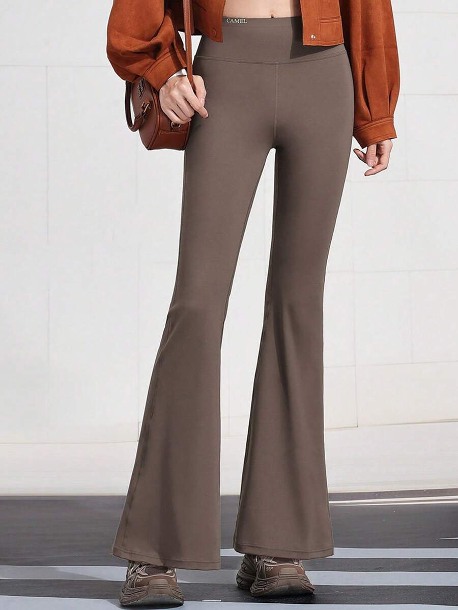 CAMEL CROWN 女士户外休闲裤，高腰黑色修身喇叭瑜伽裤，透气防晒修身休闲裤 - 法式棕 - 查看 1