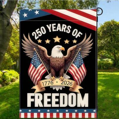 علم حديقة مسطح ثنائي الأبعاد، قطعة واحدة ذو طابع وطني - مع نص الذكرى ال- 250، تصميم النسر والعلم الأمريكي، 12 * 18 بوصة، مصنوع من مادة بوليستر متينة، علم حديقة ثنائي الوجه، مناسب لأعياد الاستقلال أو أيام الذكرى الوطنية أو المناسبات الوطنية في الفناء الخارجي
