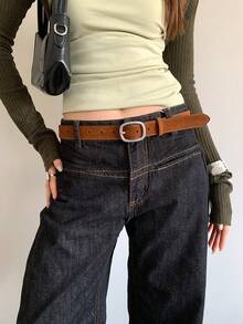1pc Brown PU Suede Leather Casual Belt For Women - Brown - View 1