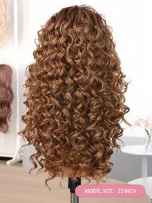 Tóc giả màu nâu 24 inch, tóc giả vàng óng ánh, tóc giả dài xoăn tổng hợp. Tóc giả tổng hợp chịu nhiệt, tóc xoăn bồng bềnh có mái, tóc giả sợi hóa học màu vàng ombre 18 inch, tóc giả có mái, tiện lợi cho sử dụng hàng ngày, dễ dàng cho người mới bắt đầu, tóc xoăn dày bồng bềnh, phù hợp cho Halloween và Cosplay, sử dụng đa năng cho hàng ngày, tiệc tùng, cosplay, ngày lễ và lễ hội âm nhạc, vật dụng thiết yếu thanh lịch và thời trang. - màu nâu - Xem 5
