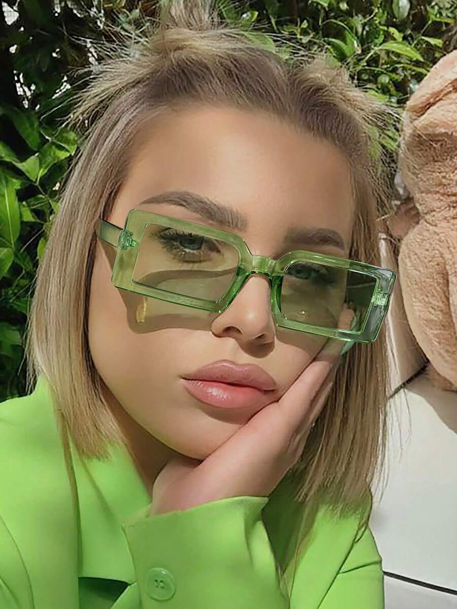 3 Pairs Women's Acrylic Small Rectangular Fashion Glasses, Suitable For Daily Outings And Back To School Season, College Style, Rectangular - Multicolor - View 1