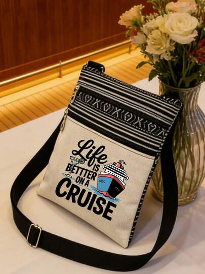 Nautical Style "Cruising Life Is Better" Crossbody Bag, Cruise Ship Theme, Adjustable Strap Shoulder Bag, Reusable Lightweight And Durable Fabric Small Shoulder Bag, Suitable For Daily Commuting, Travel, And Holiday Parties,Camping, Cruise Vacations, And Everyday Use, A Gift For Cruise Enthusiasts, 2d Flat Design, Perfect Gifts And Souvenirs For Holidays, Birthdays, Parties, Wedding Season, Cruise Events, Vacations, Valentine'S Day, And Ramadan