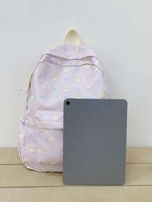 1pc Nylon Cute Cat Allover Print Large Capacity Backpack, Fashionable Casual Backpack For Students, Commuting, Travel, Unisex - Pink - View 4