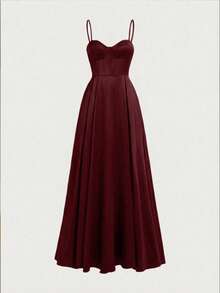 Elegante Vestido de Noche Formal para Fiesta Romántico Sexy con Cintura Entallada Abertura Alta y Tirantes Finos para Boda - Burdeos - Ver 4