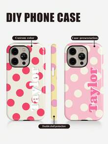 1pc Customized Minimalist Polka Dot Name & Letter 2-In-1 Glossy Filmic Hard Phone Case Cover Compatible With IPhone 11/12/13/14/15/16 17 Pro Max - Multicolor - View 4
