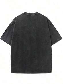 Men's Printed Pattern Washed T-Shirt - Casual Loose Summer T-Shirt With Star And Flame Design, 100% Pure Cotton Round Neck Shirt, Breathable T-Shirt| Avant-Garde Casual Wear| 100% Pure Cotton Printed T-Shirt - 黑色 - 查看 3
