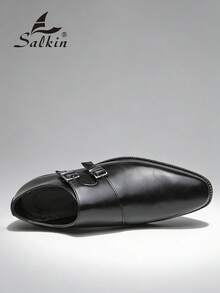 Salkin 经典复古男士僧侣搭扣正装鞋 - 双扣尖头套脚正式正装乐福鞋，纯色，柔软舒适，防滑，适合办公室、商务、派对、婚礼、西装等场合，春夏秋季均有，大码（尺码偏大，建议选购小一码） - 黑色 - 查看 9