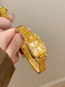 1pc Square Bamboo Knot Quartz Watch In Gold/Silver Color, Suitable For Daily Wear And Perfect Gift For Birthday, Christmas - Gold - View 7