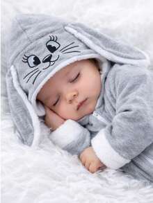 Maribaby Linens Unisex Baby  With Embroidered Bunny Hood, One Size, Fun - 淺灰色 - 查看 4
