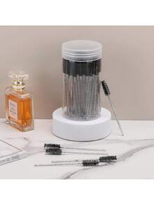 100支一次性睫毛膏刷，配1支可重复使用的软管（并非所有SKU均采用软管包装） - 粉色和黑色尼龙刷毛，细柄睫毛眉刷，适用于睫毛嫁接，睫毛嫁接工具，睫毛膏刷替换刷，时尚设计，经久耐用 - 黑色 - 查看 5