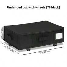 1pc/2pcs Thickened Non-Woven Fabric Foldable Underbed Storage Box With Wheels, Large Capacity Clothes Storage Container - Black - View 12