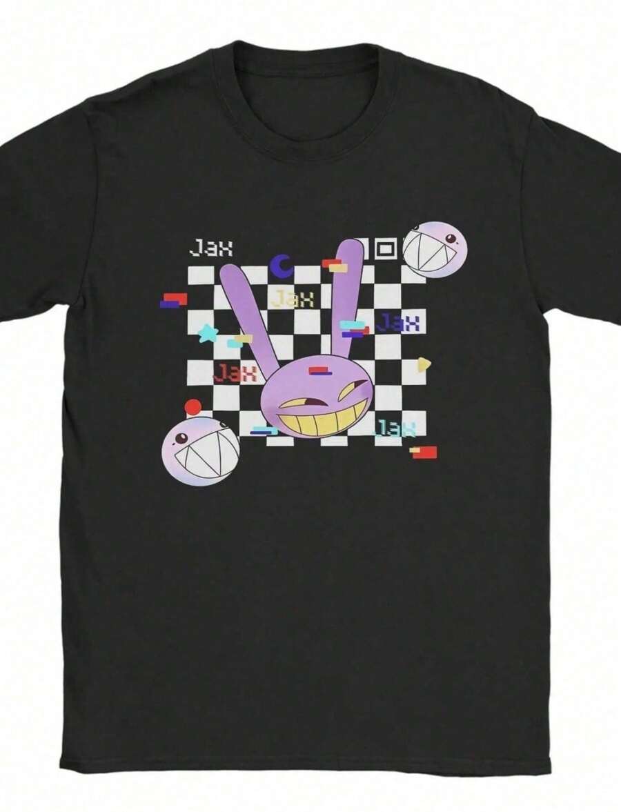 Anime Digital Circus Jax Graphic Crew Neck T-Shirts - Black - View 1