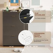 Schuhschrank mit 2 Schubladen, 3 Klappen mit verstellbarer Trennwand, Schuhschrank für 12 – 18 Paare, Schuhaufbewahrung für Eingang, Flur, Ankleidezimmer, 24 x 77 x 133 cm, Weiß/Schwarz - Schwarz - Übersicht 4