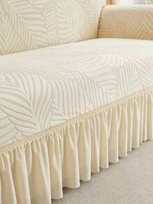 1pc Thickened Stretch Sofa Slipcover With Leaf Pattern, Ruffled Design, Dust-Proof And Dirt-Resistant, Suitable For Bench, Living Room Sofa, Living Room Furniture, Machine Washable - Beige - View 6