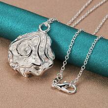 925 Sterling Silver Plated Rose Flower 16-30 Inch Pendant Necklace For Women Wedding Party Fashion Jewelry - Silver - View 4