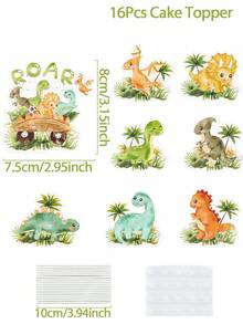 16pcs Dinosaur Shaped Cupcake Toppers, Dinosaur Theme Birthday Party Cupcake Decorations, Jungle Animal Theme Baby Shower Party Decor, 1st Birthday Party Supplies, Wild Party Decorations, Gender Reveal Party Decor, Newborn Party Dessert Decor, Baby Shower Party Favors, Birthday Gifts, Dinosaur Party Decorations - Dinosaur - View 9