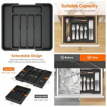 Expandable Silverware Drawer Organizer Utensil Tray  Free Adjustable Cutlery Holder Plastic Storage For Spoons Forks Knives - 1 - 查看 2